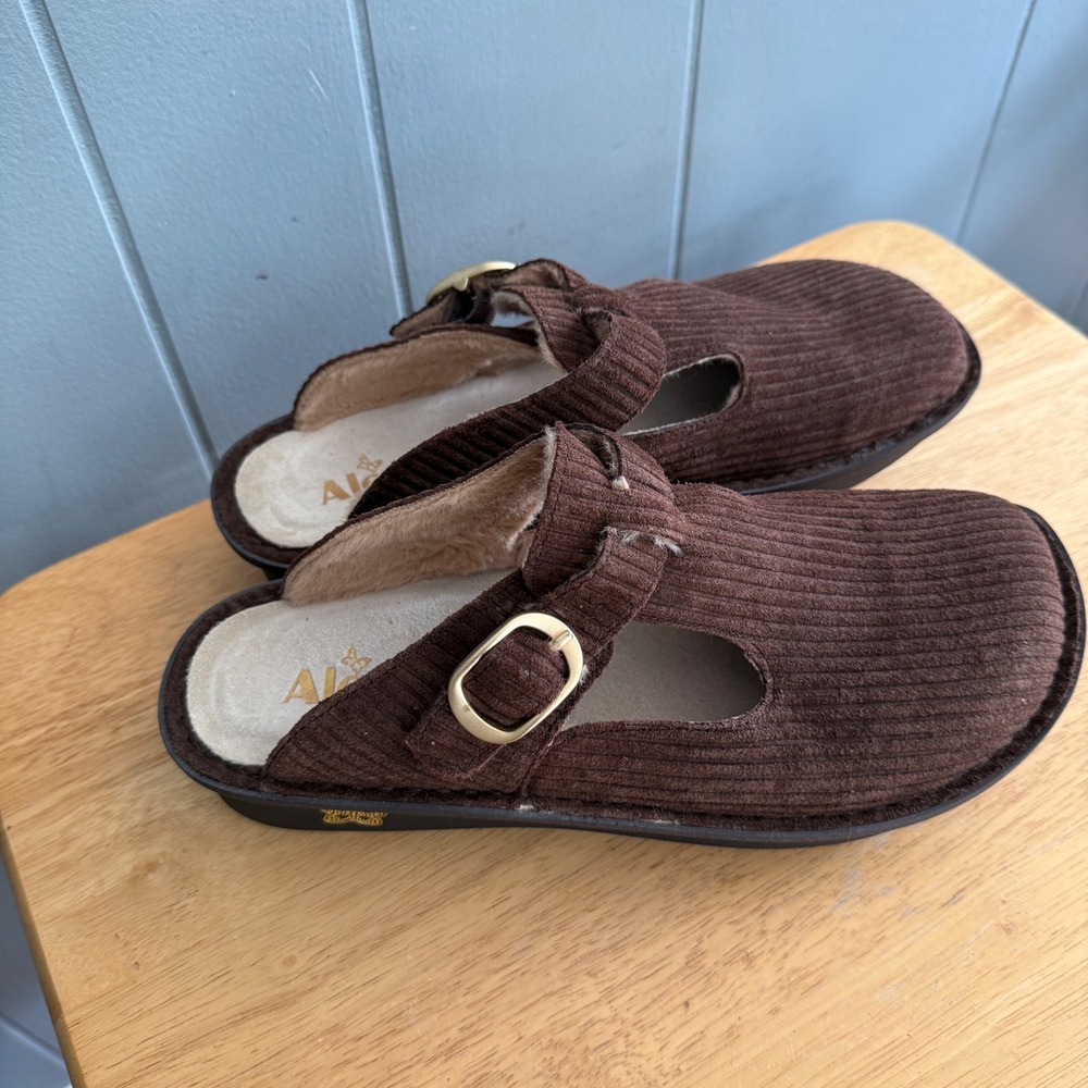 Alegria Women Brown Captain Corduroy Sherpa Lined Clogs Mule Sz 41 Slip Resist